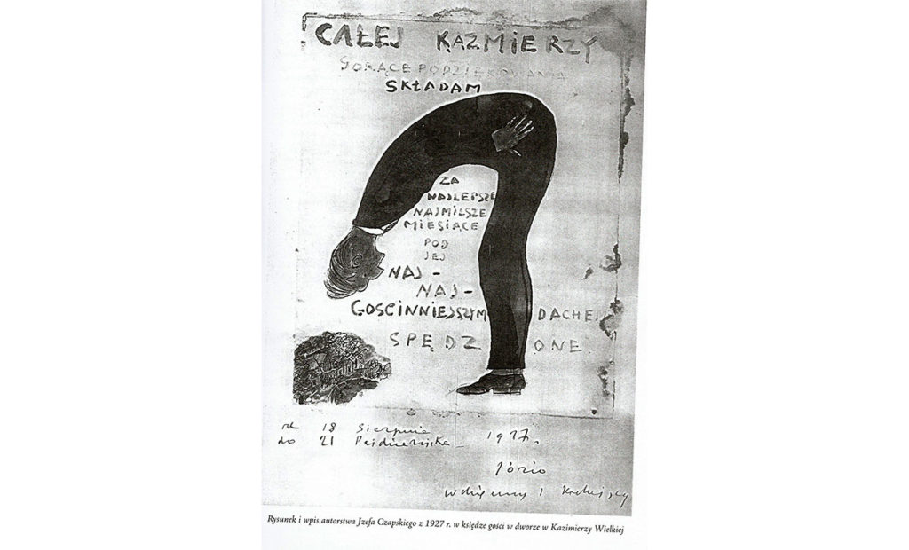 czarno biały rysunek józefa czapskiego z księgi gości