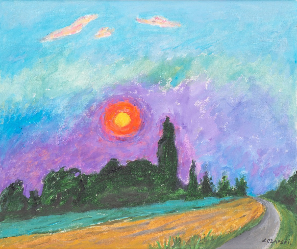 Obraz kolorowy ukazujący zachód słońca, autor Józef Czapski