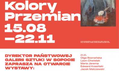 zaproszenie na wystawę, w kolorze biało czerwonym,obraz Boznańskiej