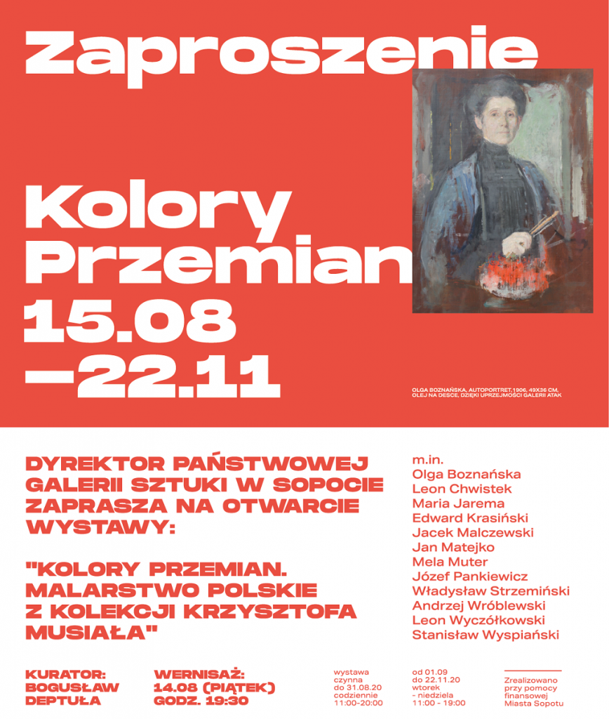 zaproszenie na wystawę, w kolorze biało czerwonym,obraz Boznańskiej