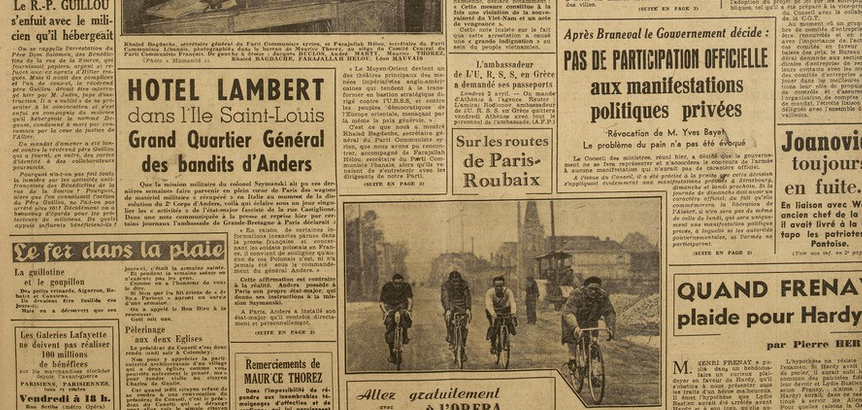czarno-biała fotografia gazety francuskiej, gdzie nazwano żołnierzy Armii Andersa bandytami